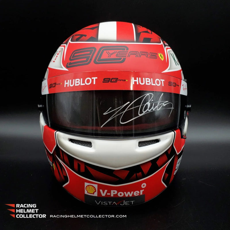 Racing Helmet Collector - Charles Leclerc Signed Race Issued Visor 2019 90th Year Mounted On Promo Display Tribute Autographed Full Scale 1:1