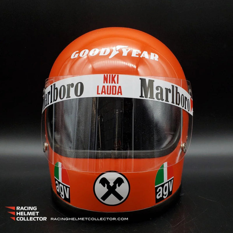 Racing Helmet Collector - Niki Lauda Signed Helmet 1975 Autographed Display Signed Directly On Back Helmet Full Scale