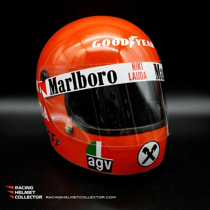 Racing Helmet Collector - Niki Lauda Signed Helmet 1975 Autographed Display Signed Directly On Back Helmet Full Scale